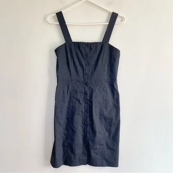 NWT Theory Kayleigh Button Front Mini Dress Navy Blue Sleeveless Linen Blend 0 - Picture 3 of 15